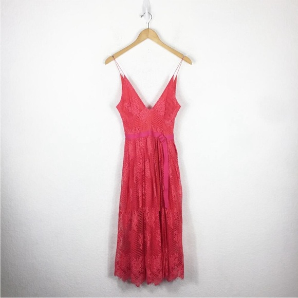 Free people match point pink sheer belted lace dress - Picture 2 of 13